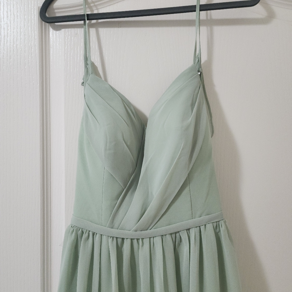 Azazie Sage Green Spaghetti Strap Maxi Dress with High Slit - Picture 3 of 11